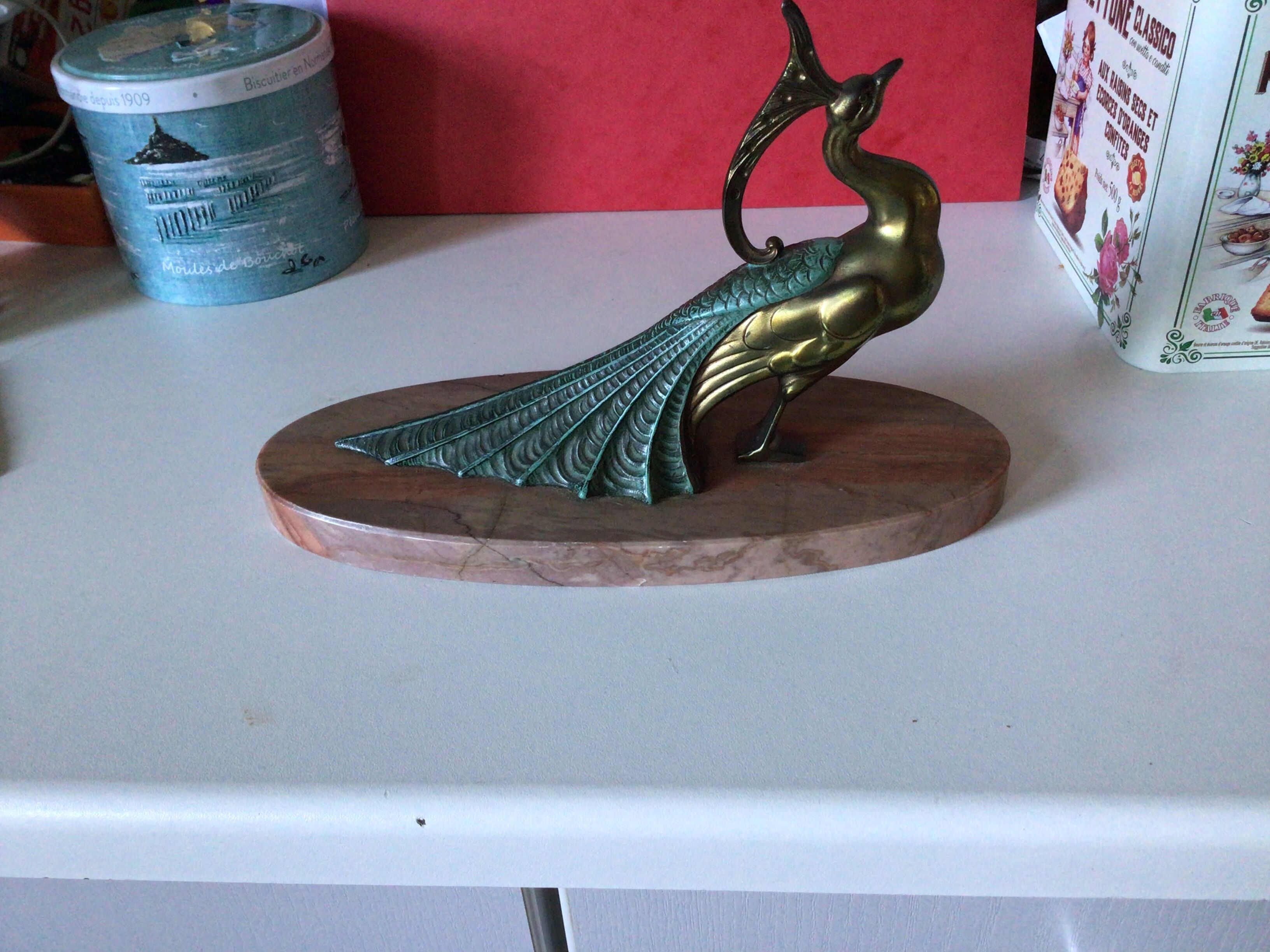 Bookhouse. Art Nouveau signed TED peacocks.