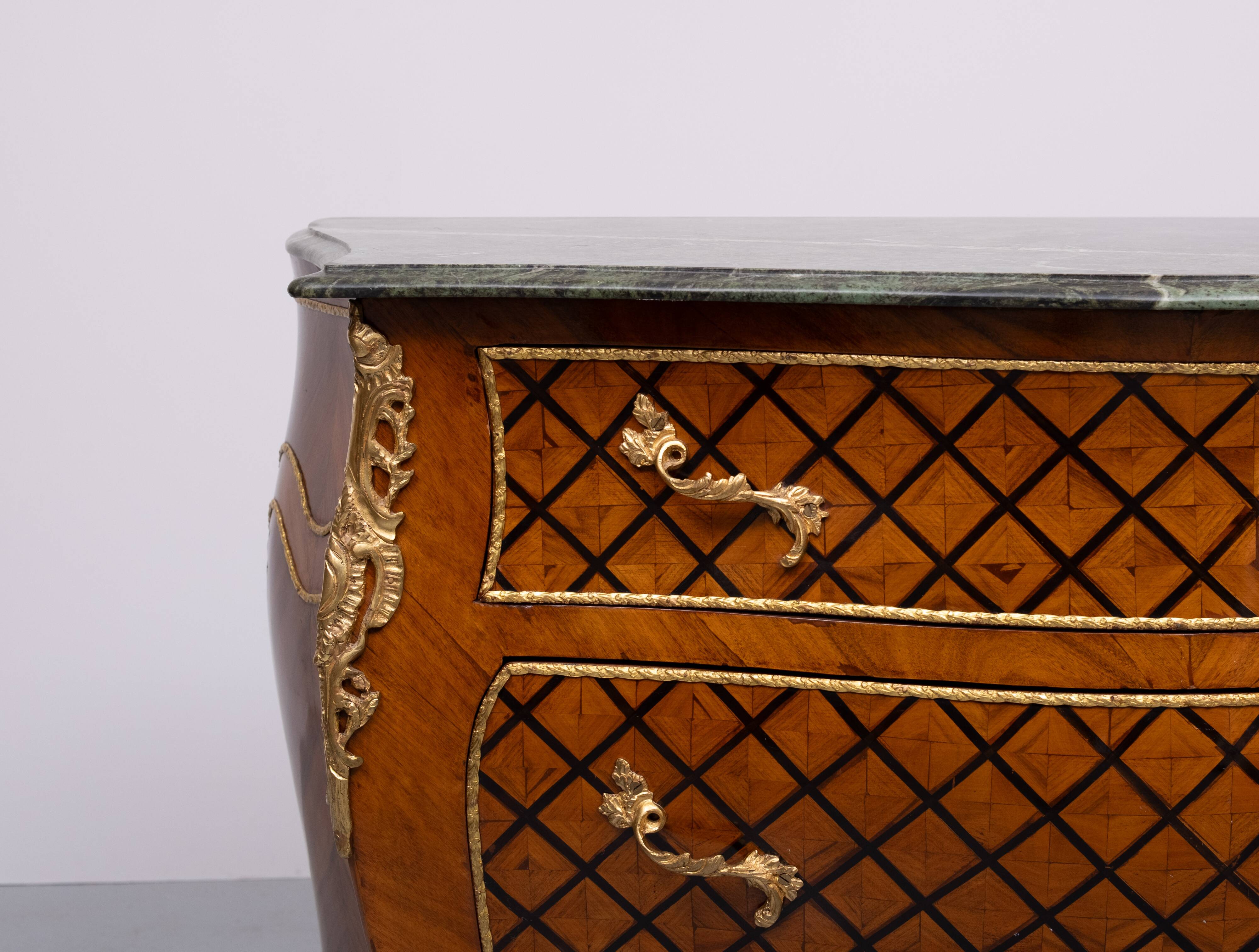 Louis XV Dutch Checkerboard Inlay Chest of Drawers, 1960s