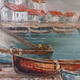 Oil on canvas signed-boats on the beach