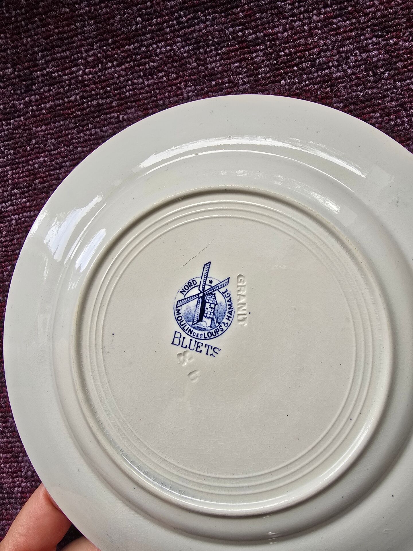 Lot assiettes dépareillées frise bleue 
