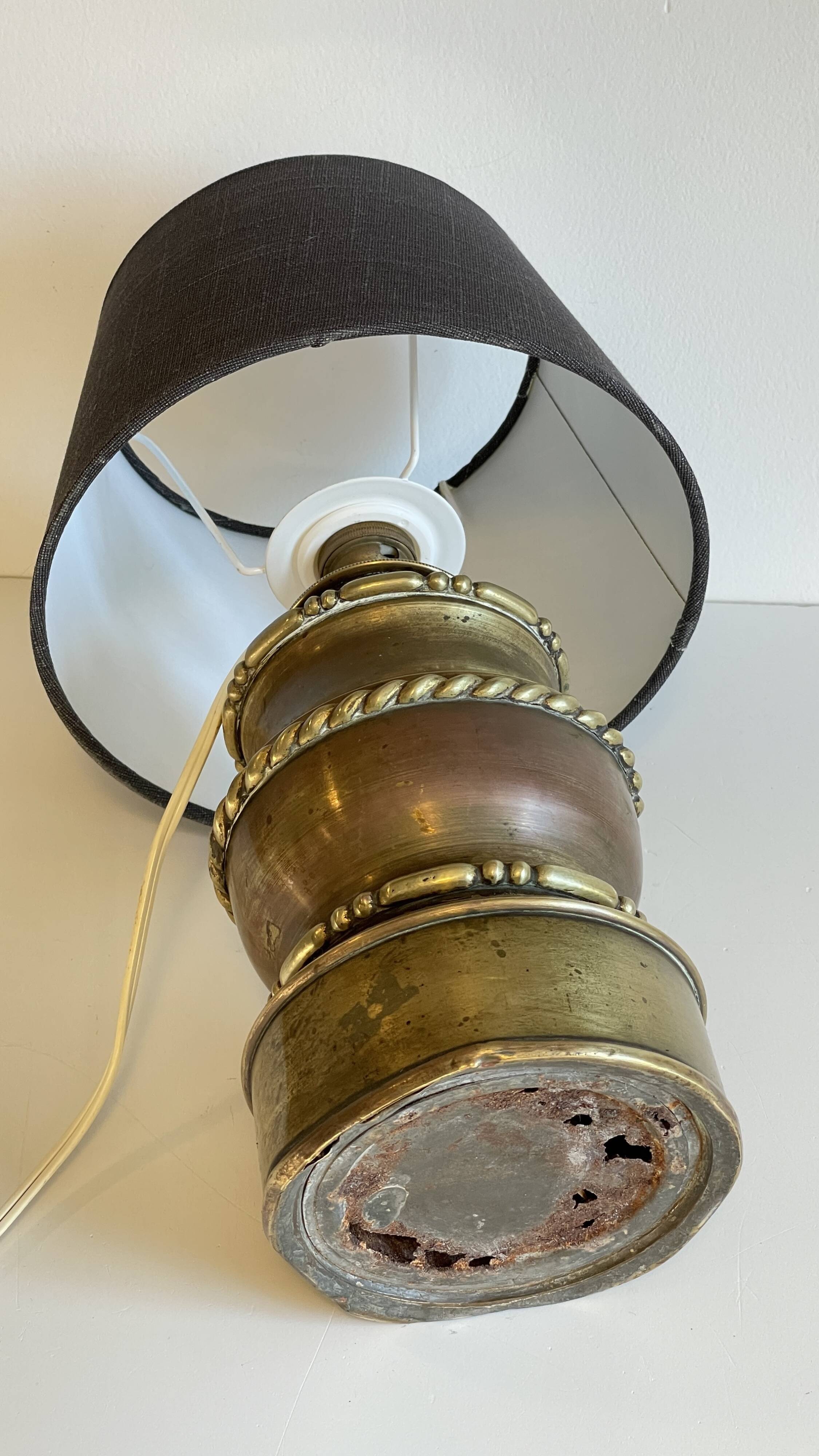 Chic brass lamp and vintage fabric