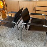 Pair of Klinte, Tord Bjorklund armchairs in brown leather 1980