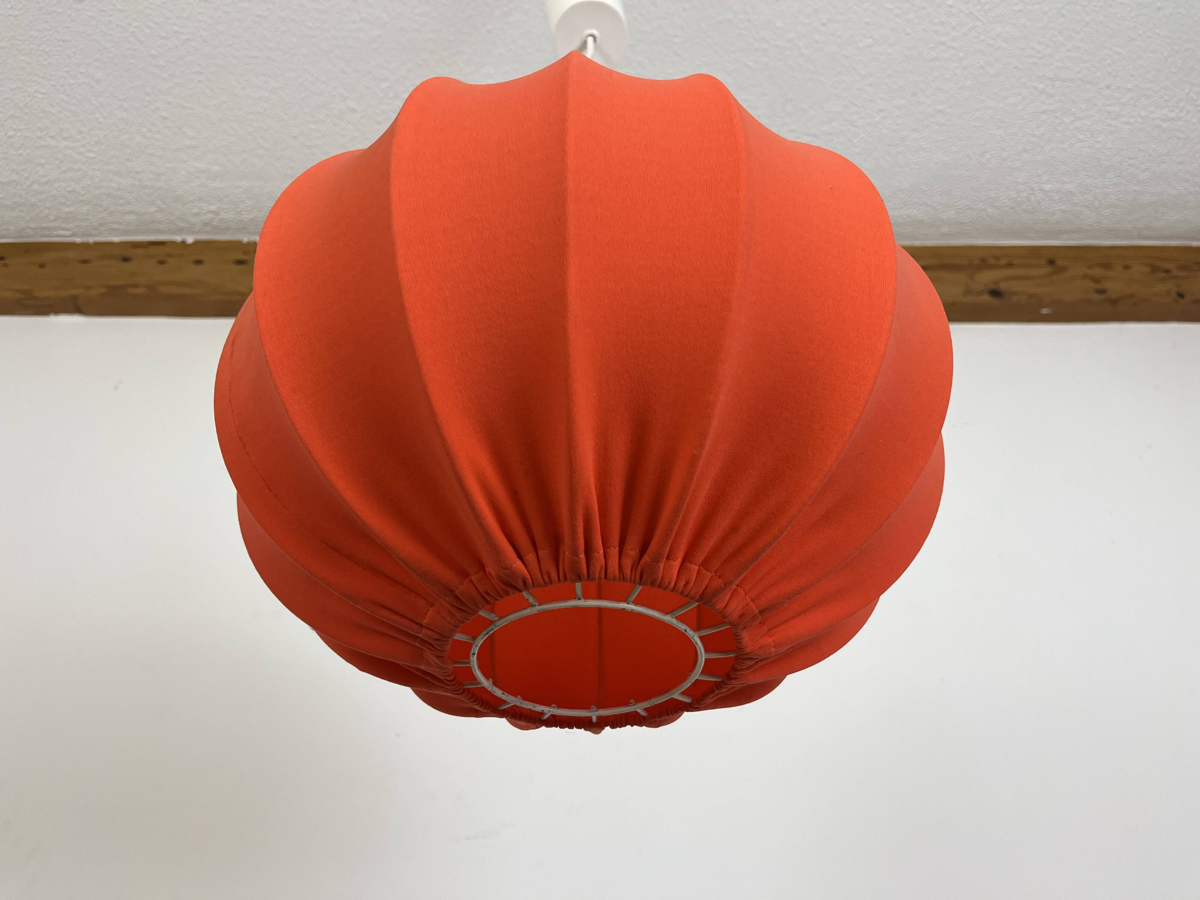 Cocoon orange fabric pendant light, 70s vintage style
