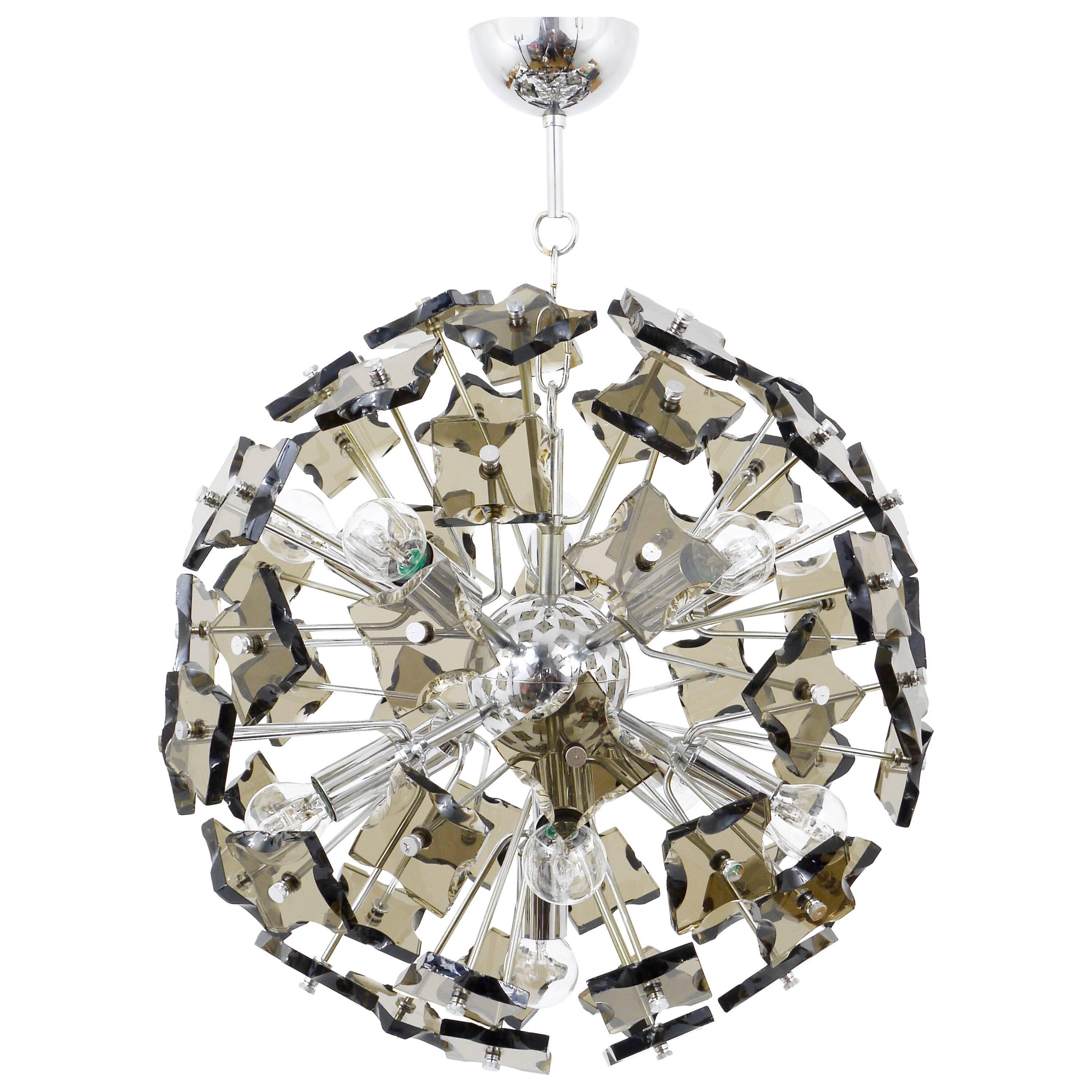 Cut glass Sputnik chandelier Fontana Arte Mid-20th century