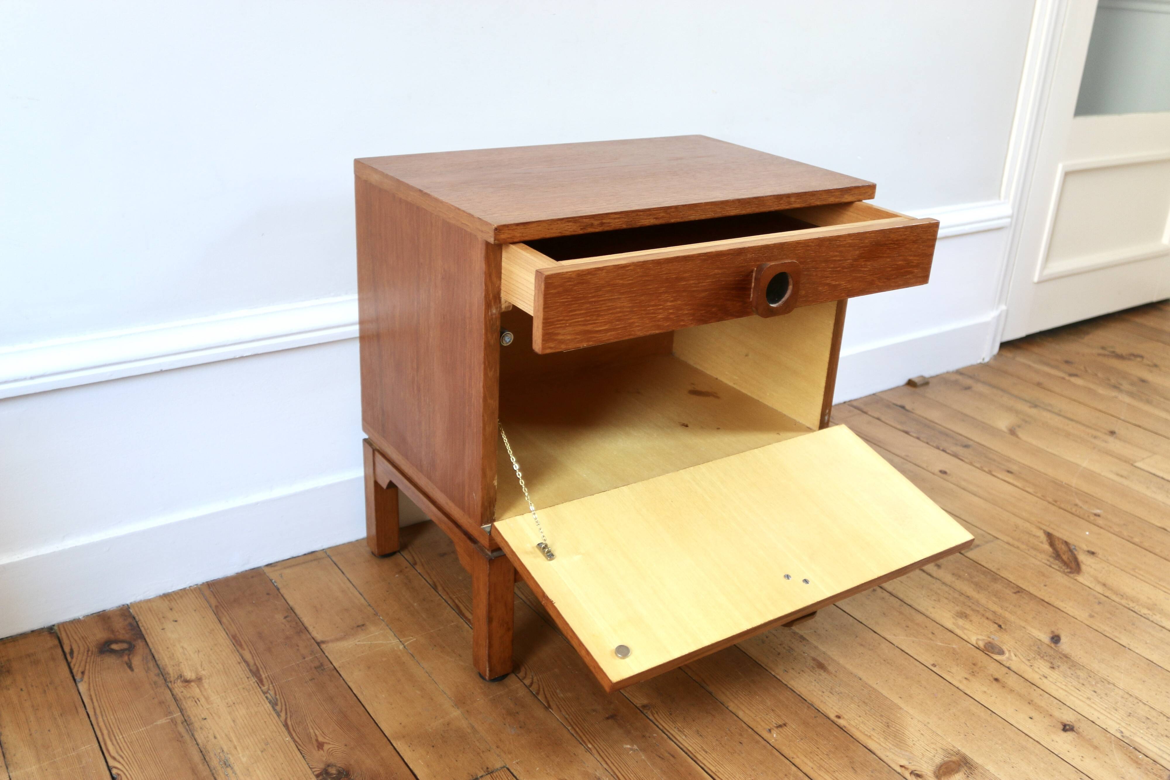 Vintage modernist oak bedside table 1960
