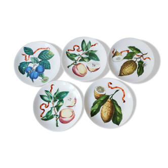 SET OF 5 VILLEROY& BOCH PLATES WITH FRUIT DECOR