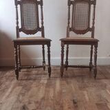 Duo of wooden and cane chairs / vintage cane chairs