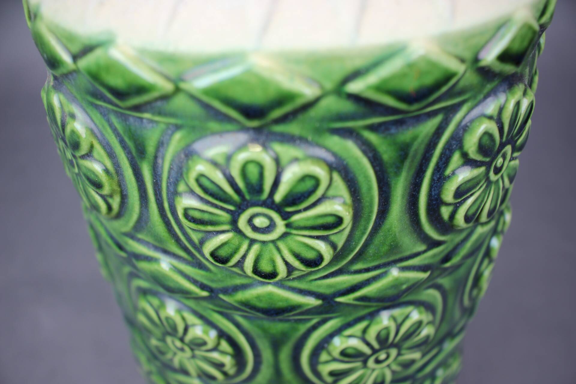 Large Mid-Century BAY Keramik Green Relief Vase, West Germany, 1970s