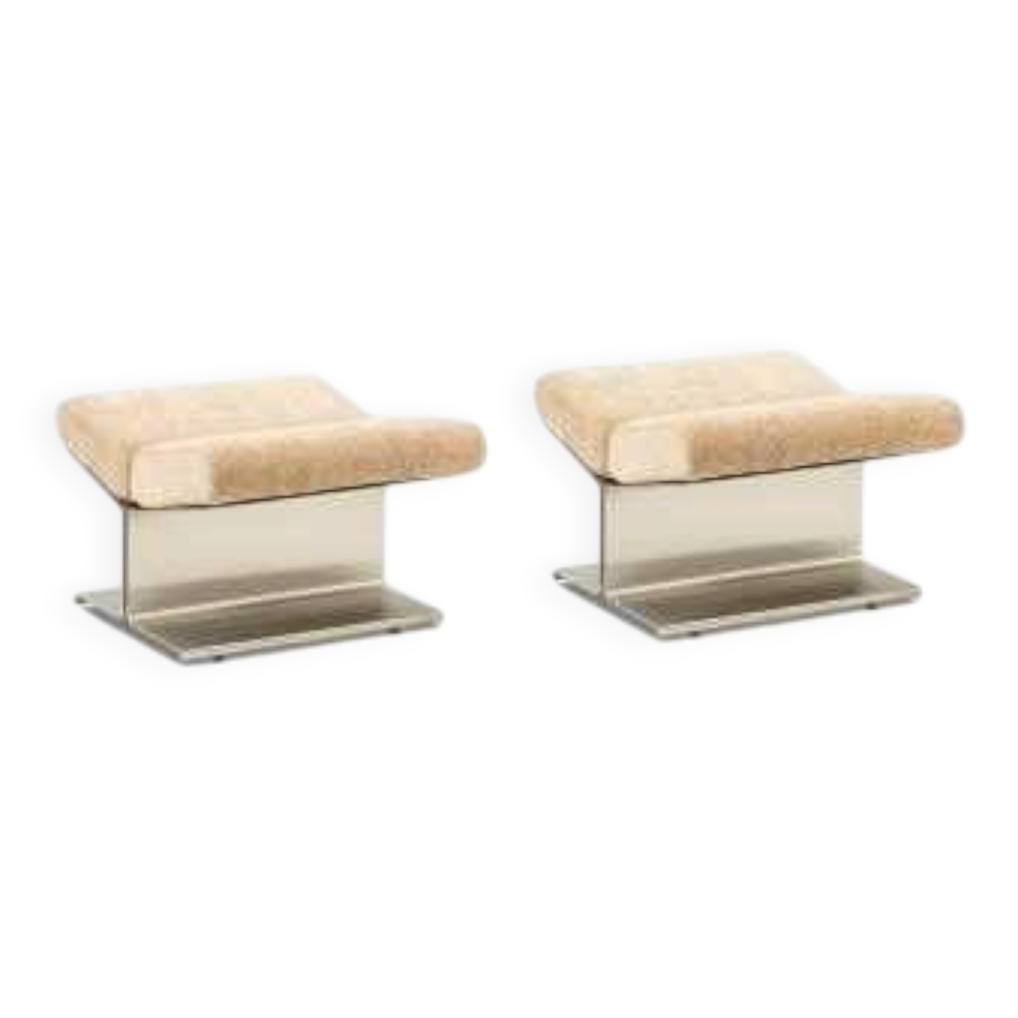Paul Geoffroy for Uginox. Pair of brushed steel stools. Circa 1970.