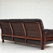 1970s, Scandinavian 3-seater sofa, furniture leather, teak wood legs.