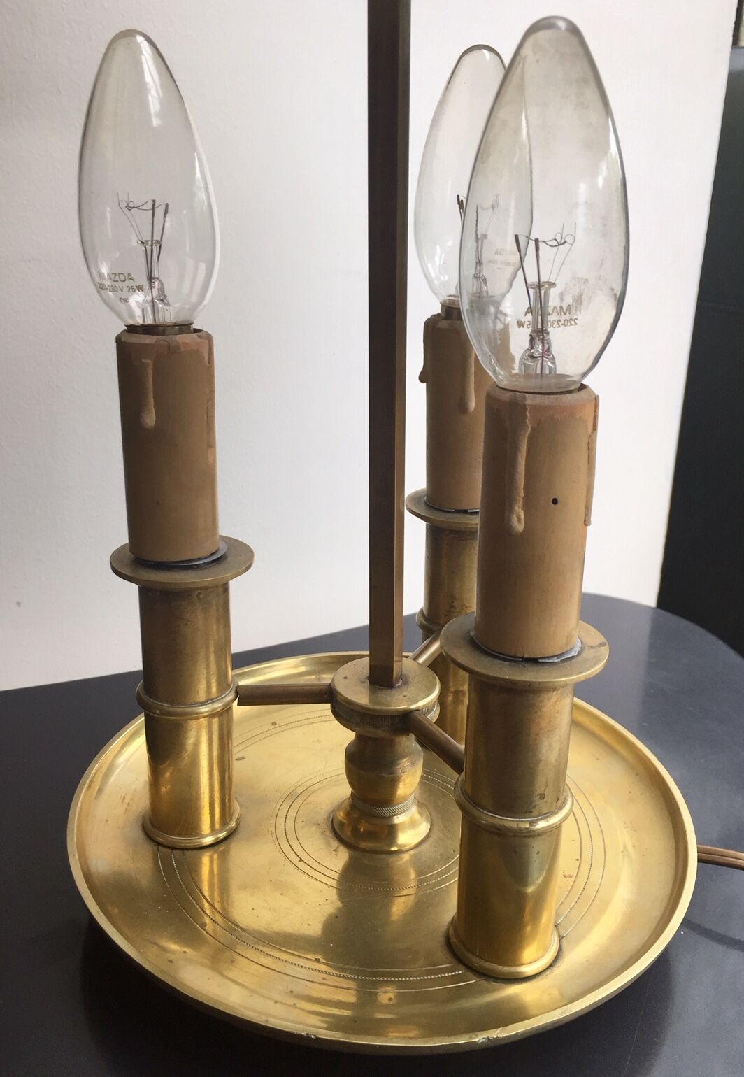 XIXth Kettle lamp with three lights in gilt bronze and brass.