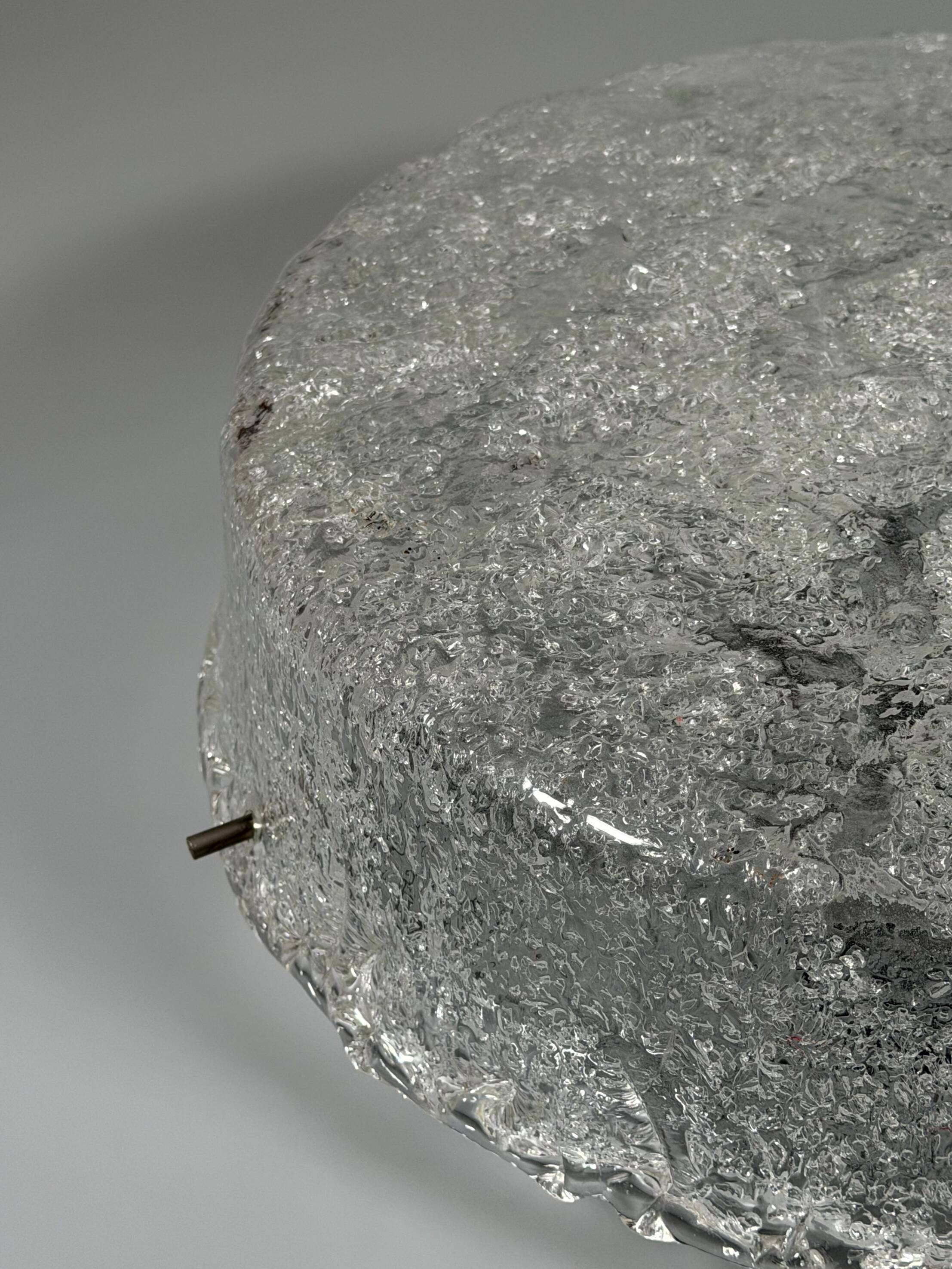 1960s 1970s Ceiling Light Flush Mount Ice Glass from Hillebrand Germany