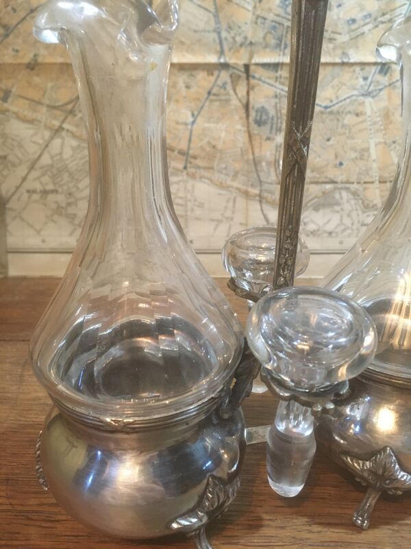 Service à huile et vinaigre en argent et cristal