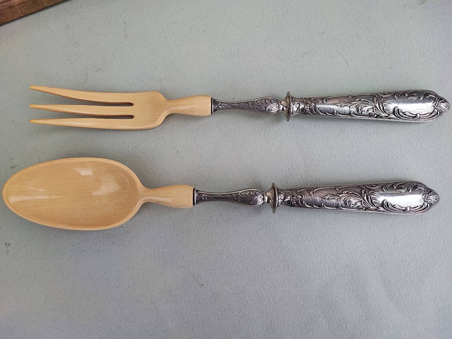 Sterling silver and ivorine salad servers