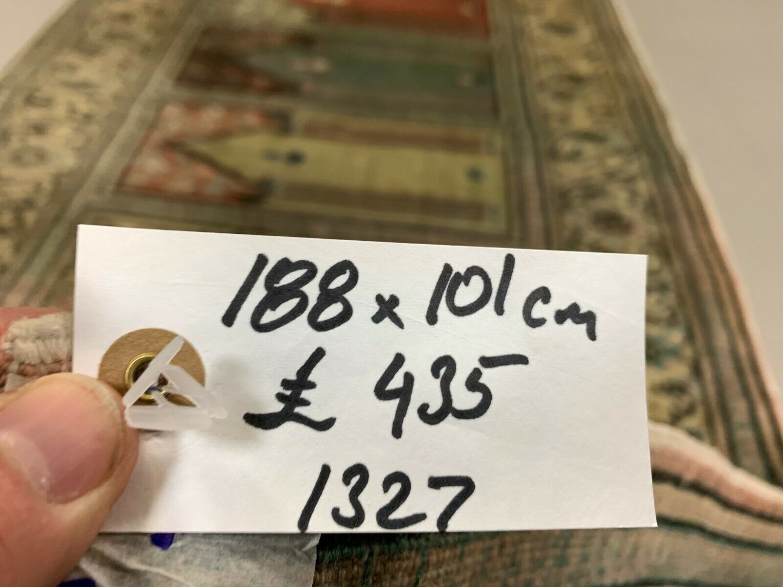 Distressed Turkish Rug 188x101 cm wool Vintage shabby Chic Runner Blue, Beige