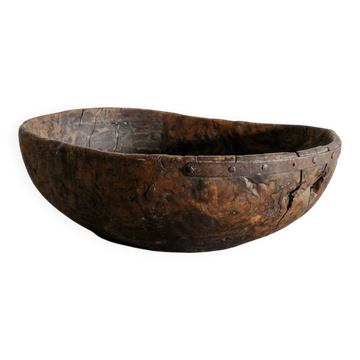 Vintage Antique Swedish Dark Brown Wooden Bowl, 1700s