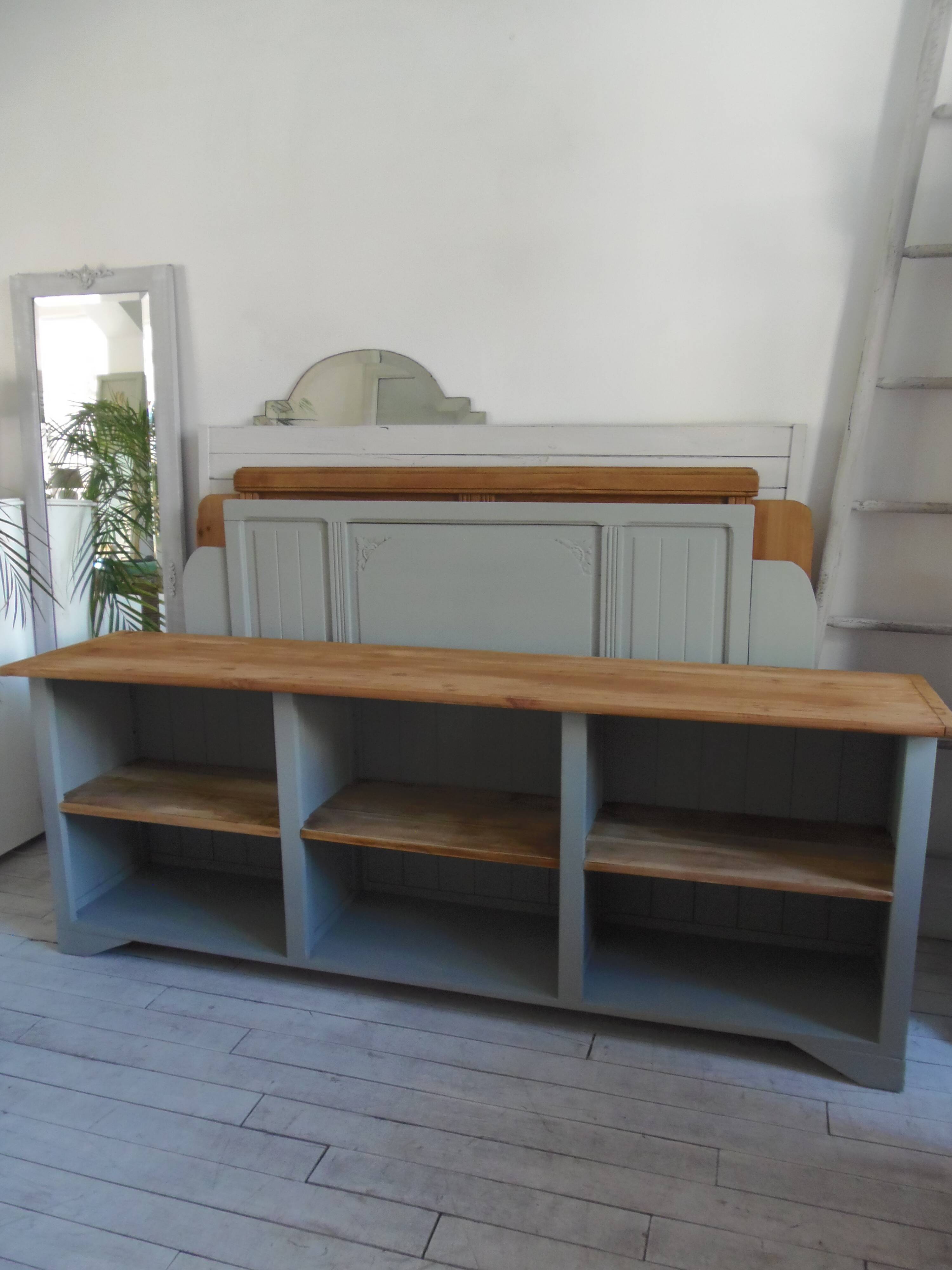 Professional furniture enhanced in verdigris, wooden top.