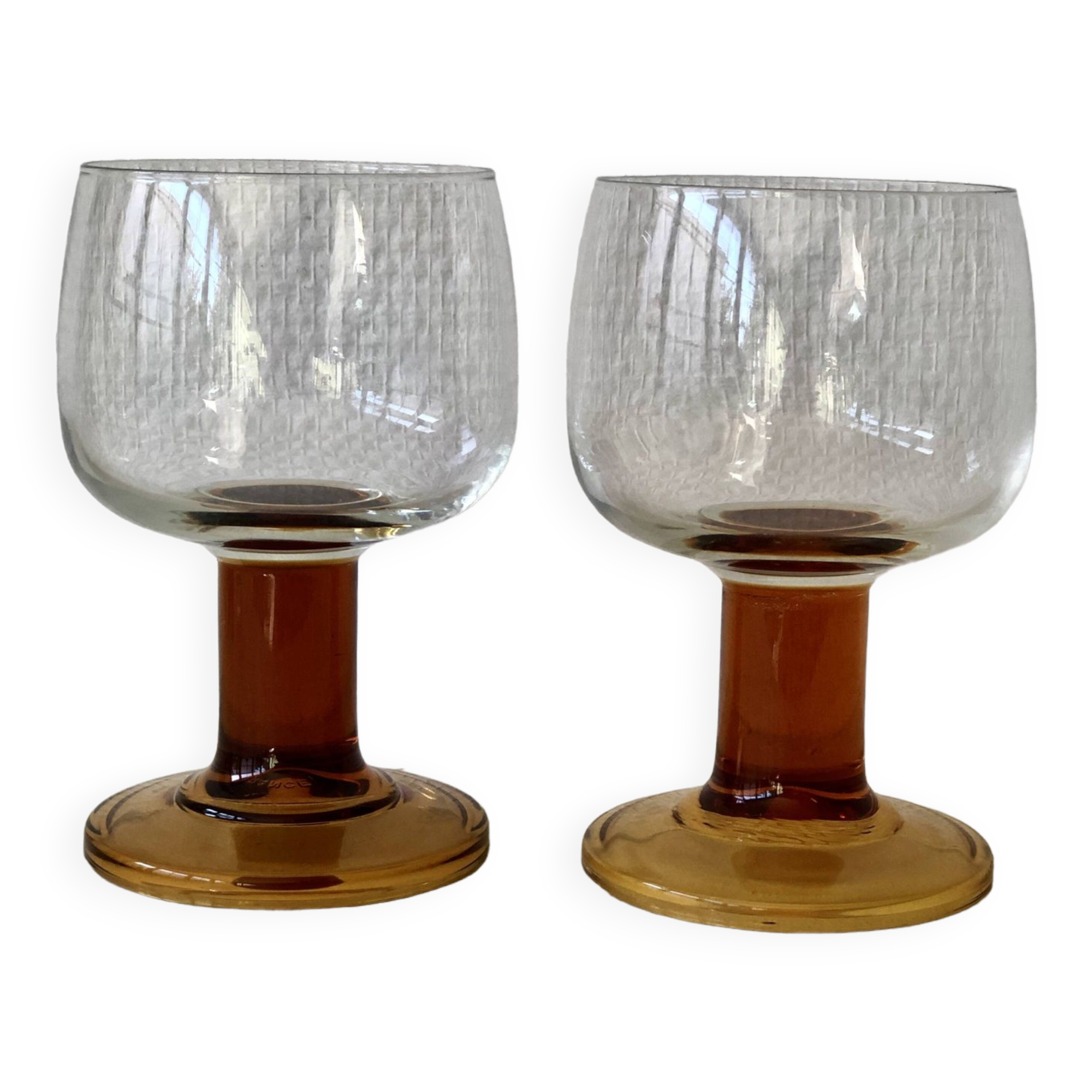 Lot of amber stem glasses from the 70s