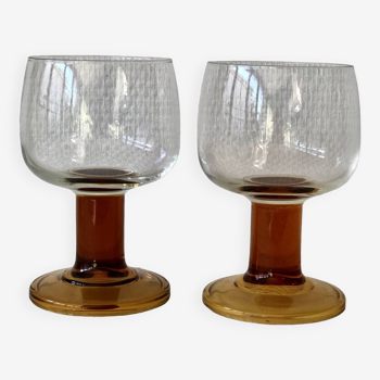 Lot verres pieds ambrés années 70