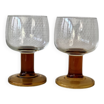 Lot of amber stem glasses from the 70s
