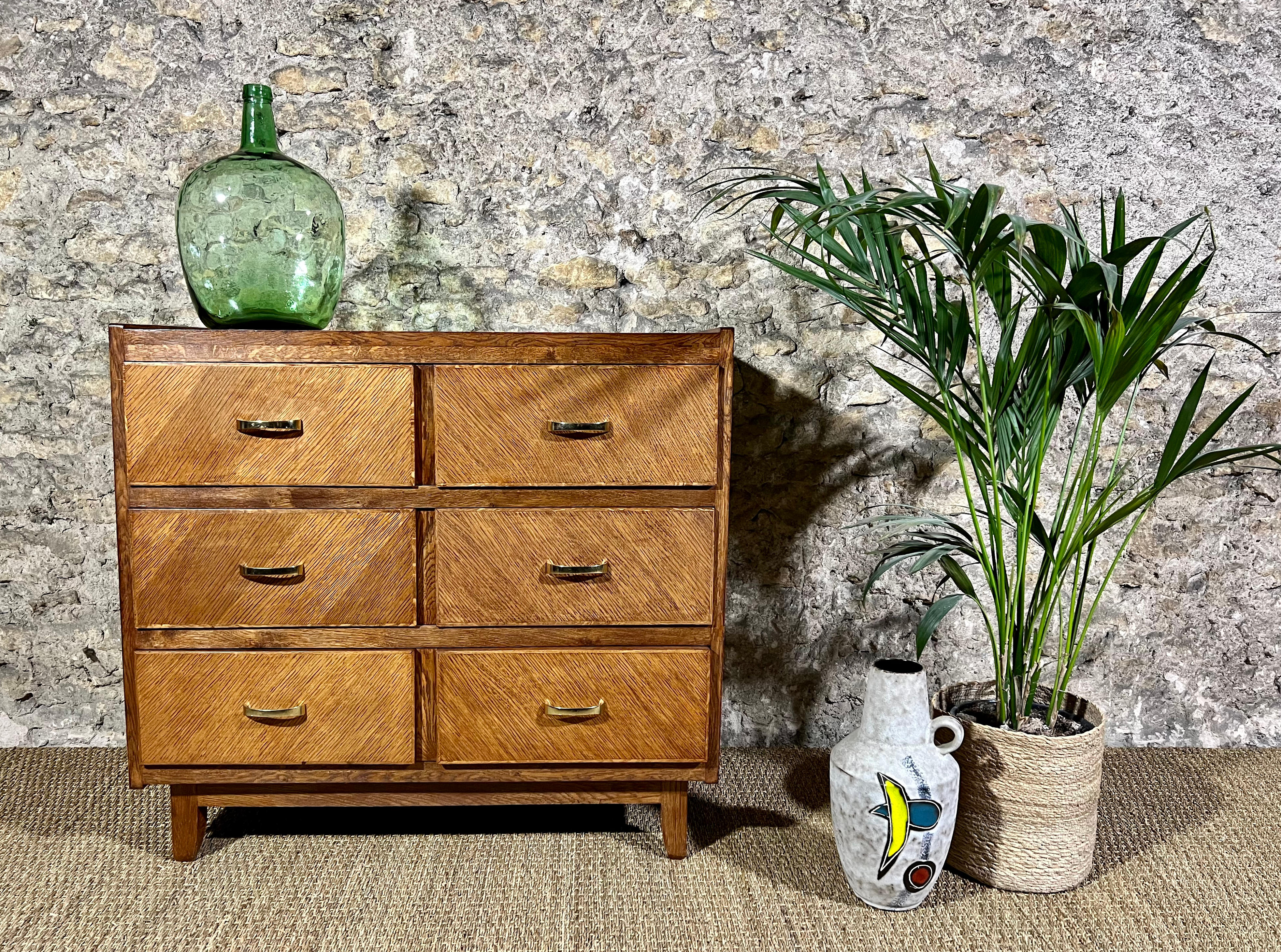 CHEST OF DRAWERS 3 Drawers - Oak - Design - Vintage - 50 60 70's
