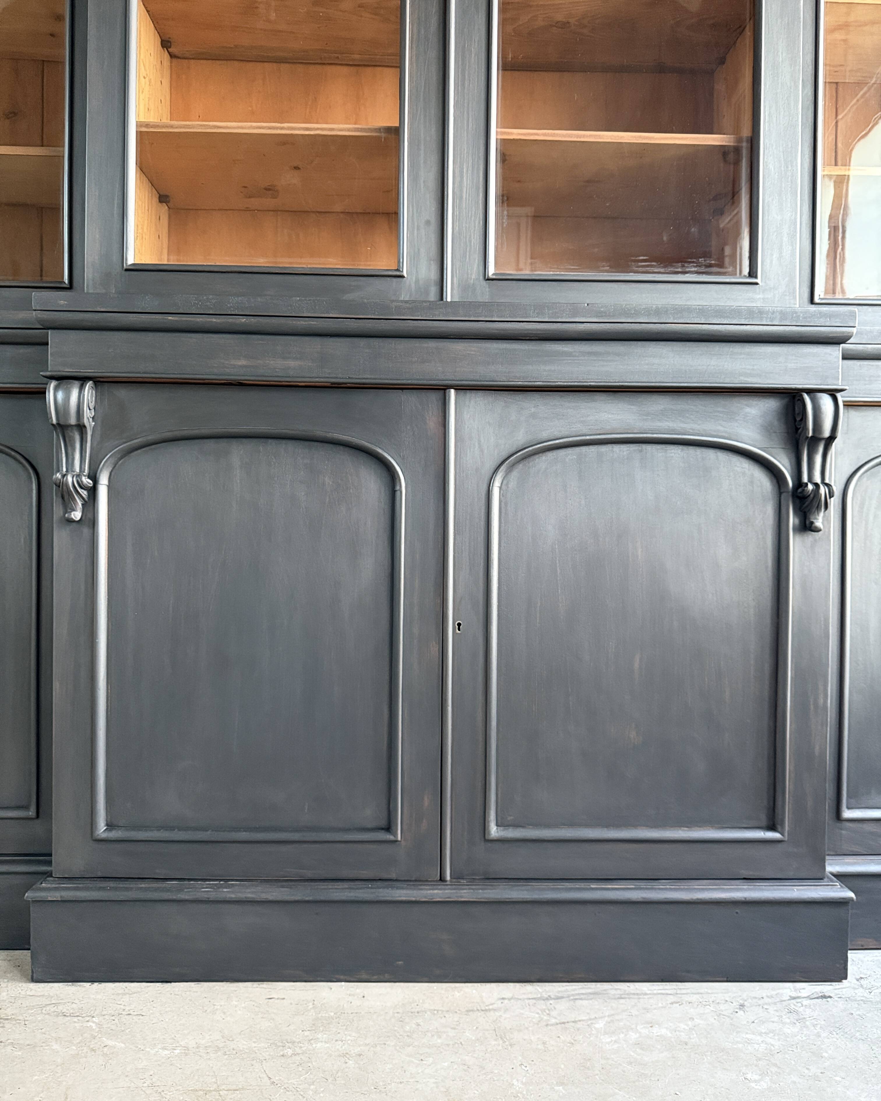 Large black patinated glass bookcase (renovated)