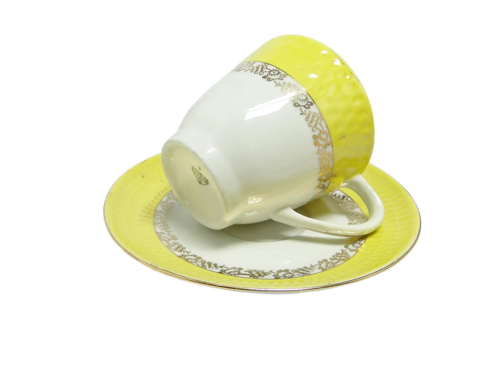 Karol cup and saucer set, yellow porcelain, Chodzież, Poland, 1970s.