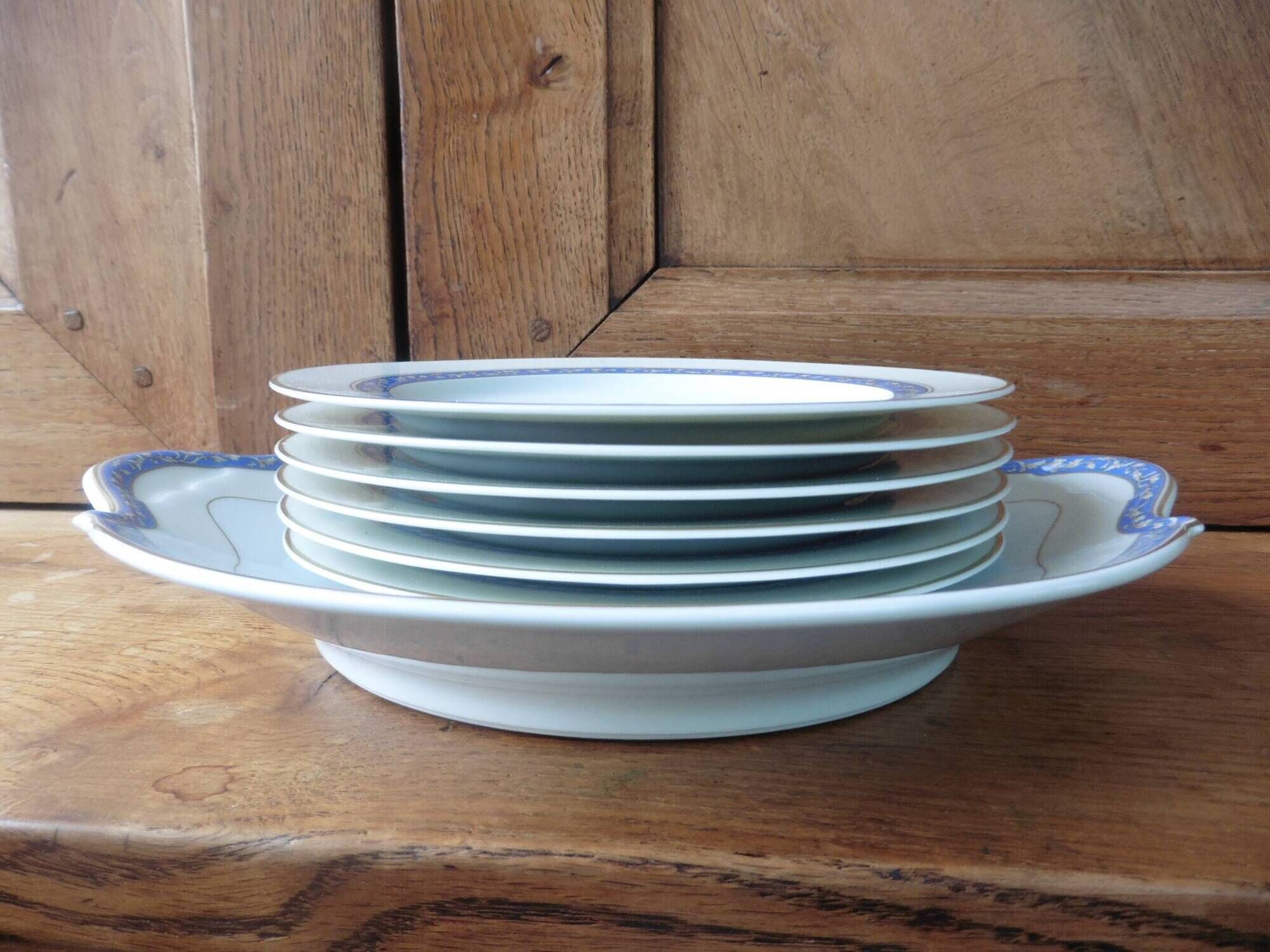 6 dessert plates + Limoges Médart de Noblat porcelain dish, Ramatuelle decor