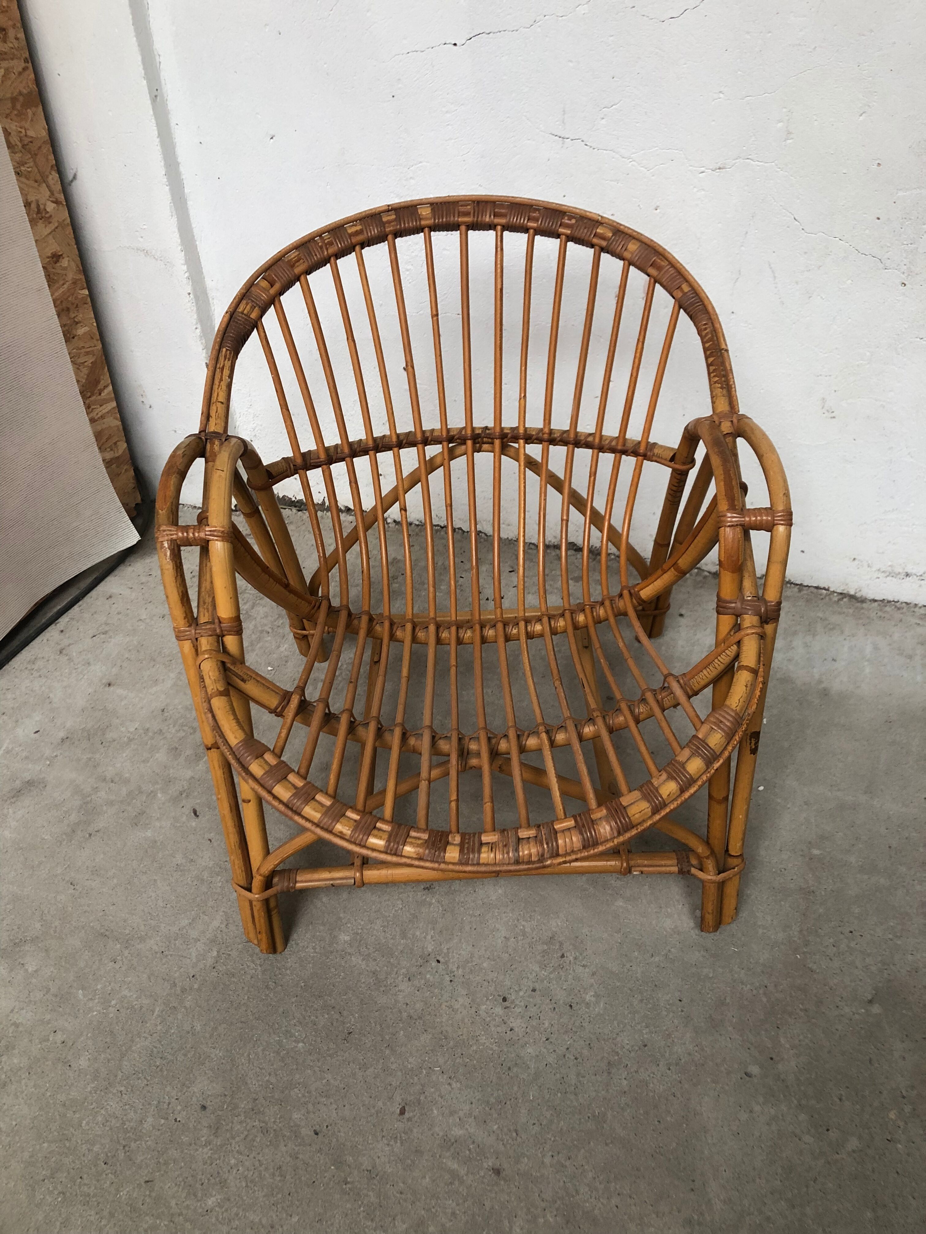 Rattan armchair bamboo wicker 70s vintage