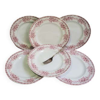 Lot de 6 assiettes plates de St Amand modèle Champagne, terre de fer