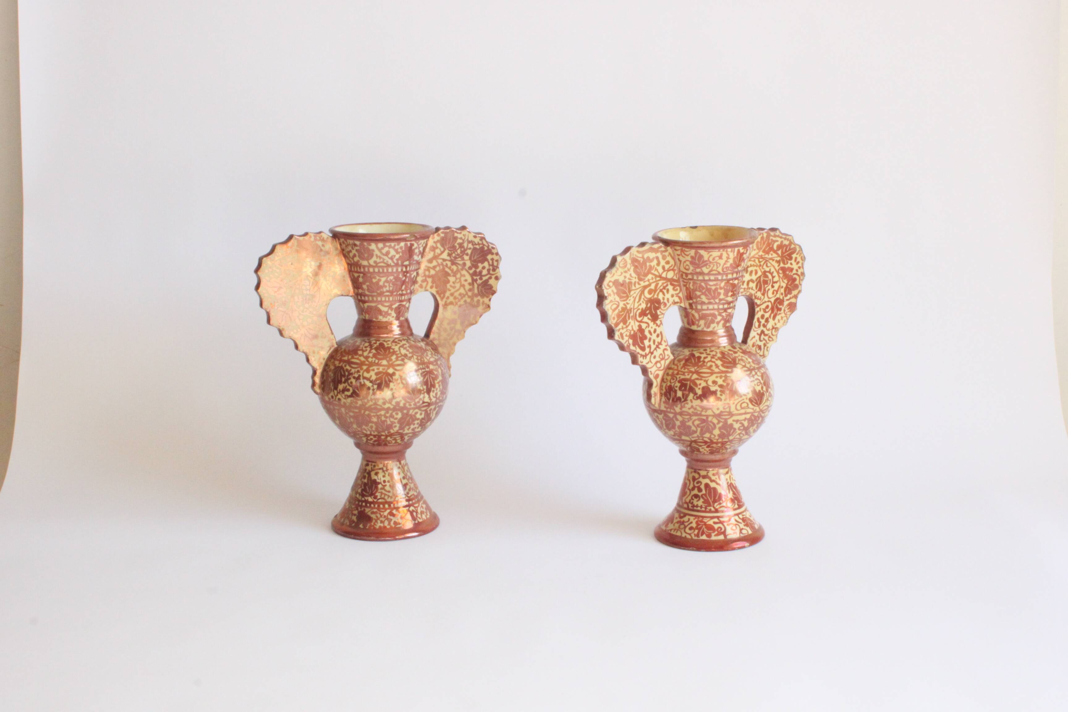 Neoclassical Spanish Copper Lustre Vases, 19Th