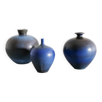Set of Three Swedish Mid Century Ceramic Vases by Berndt Friberg, 1970s