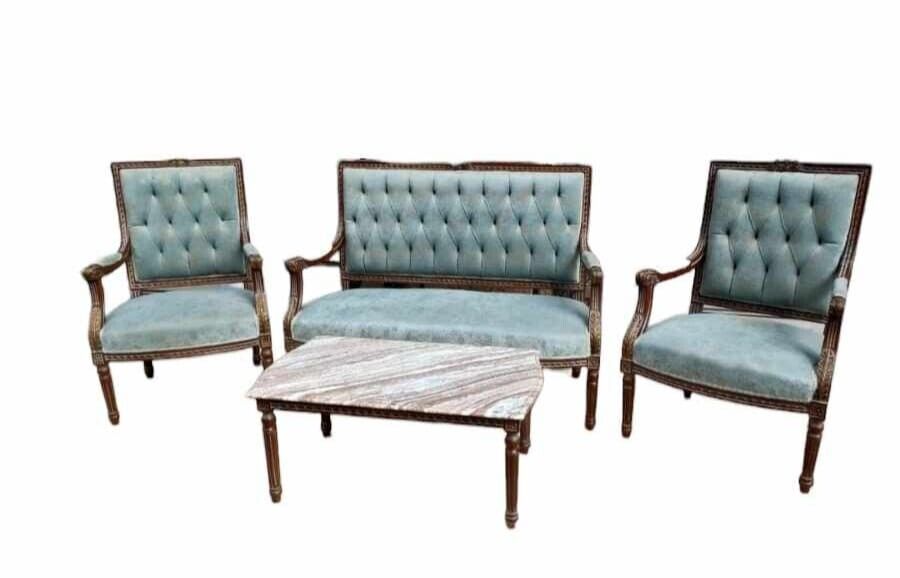 Sofa and armchair set with coffee table