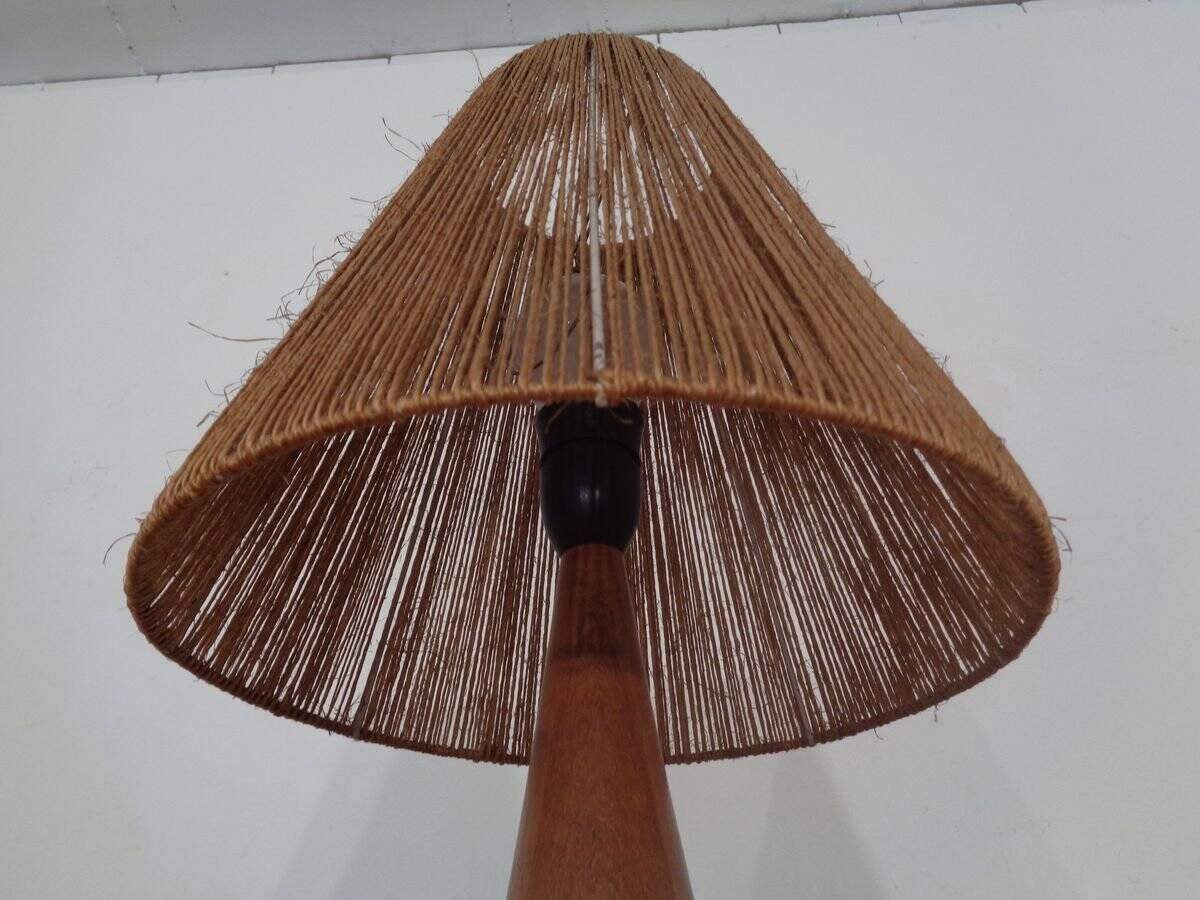 Mid-Century Danish Teak and Sisal Table Lamp, 1950s
