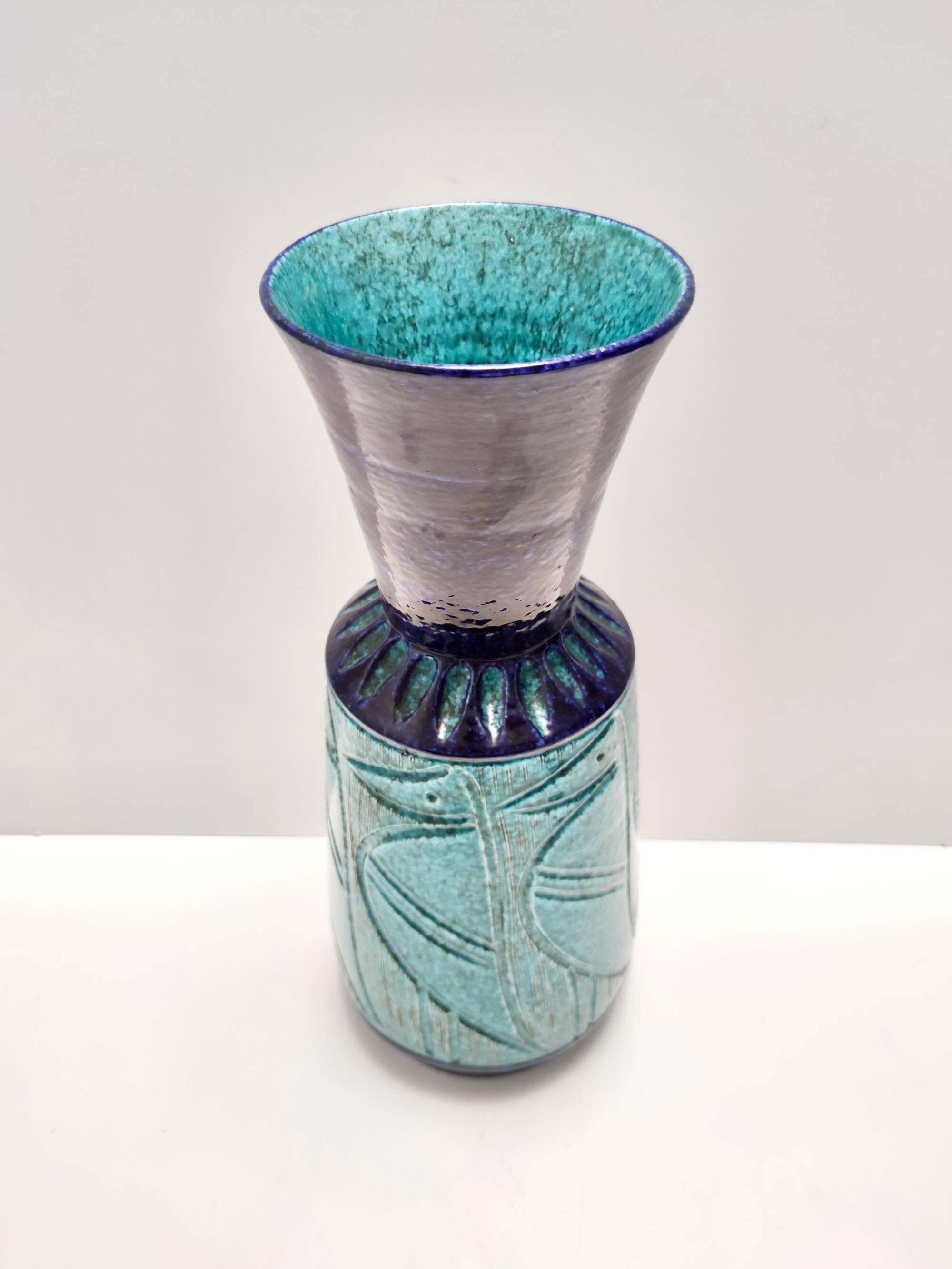 Blue and Teal Ceramic Vase in the style of Bitossi