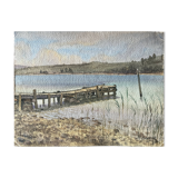 Painting Watercolor G. GIRARDOT (1856-1914) Landscape with pontoon circa 1900