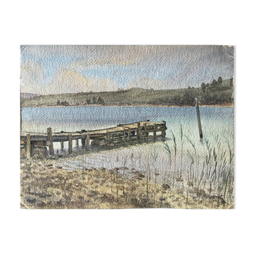 Tableau, aquarelle G. Girardot (1856-1914), Paysage au ponton vers 1900