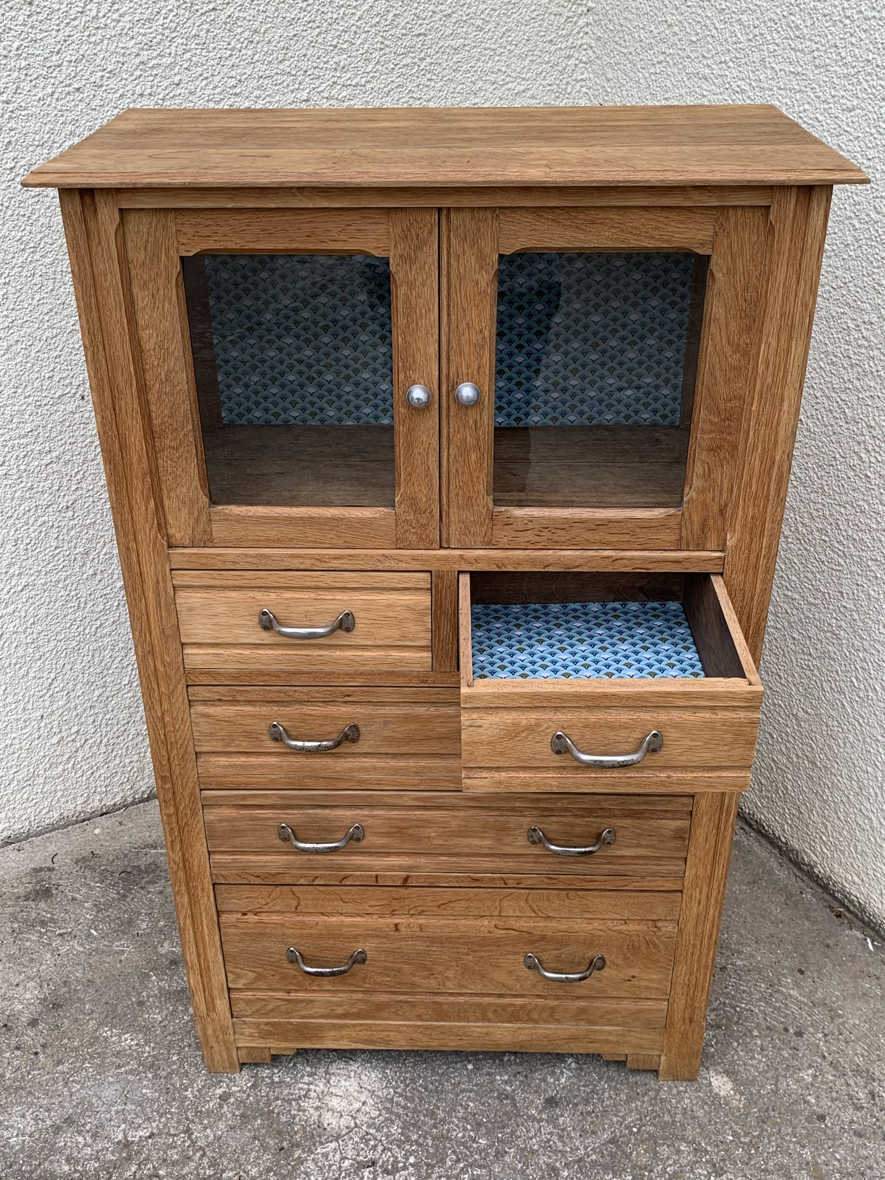 Buffet parisien vitré 1920 bois brut massif