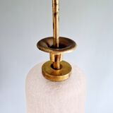 Pair of Mid Century Pendant Lights in Brass and Clear Crackle Glass, 1950s