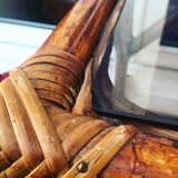 Low table in rattan and smoked glass