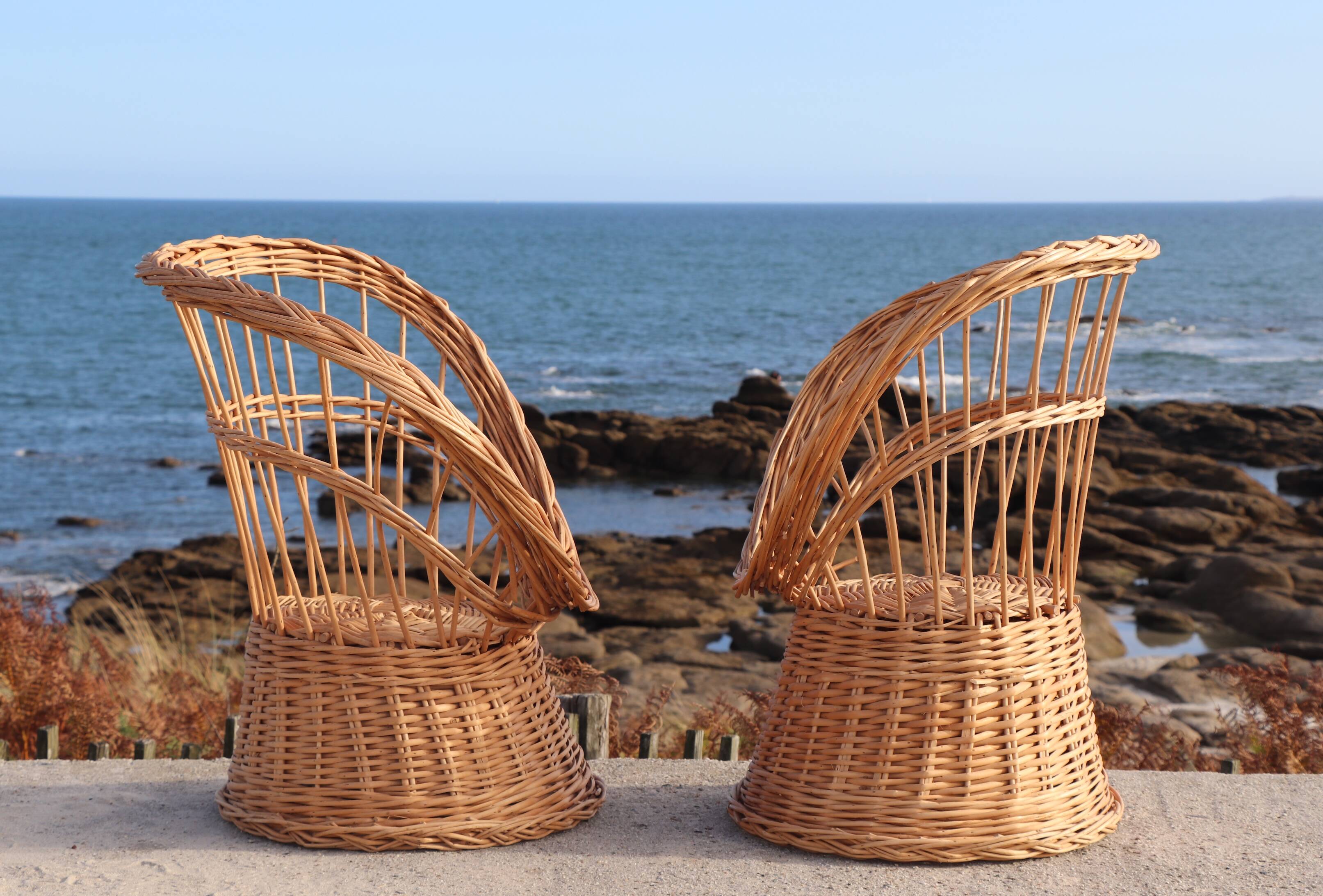 Pair of wicker armchairs, France, 20th century