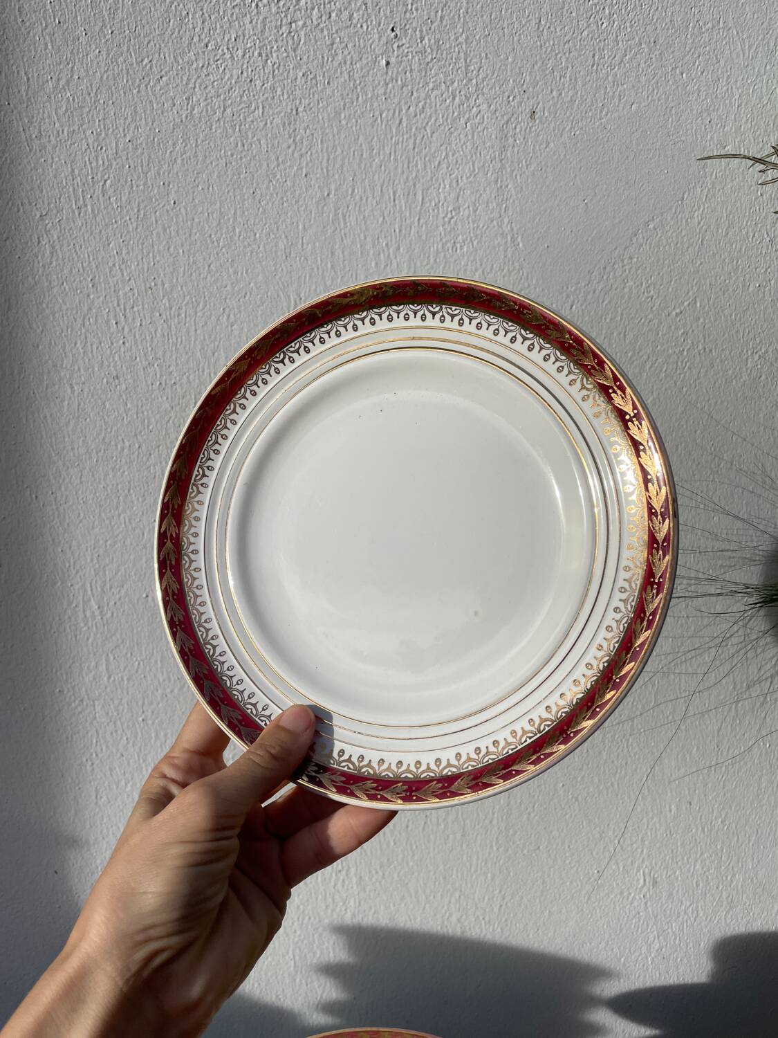 Saint Amand Empire style dessert plate service with 12 gold plates