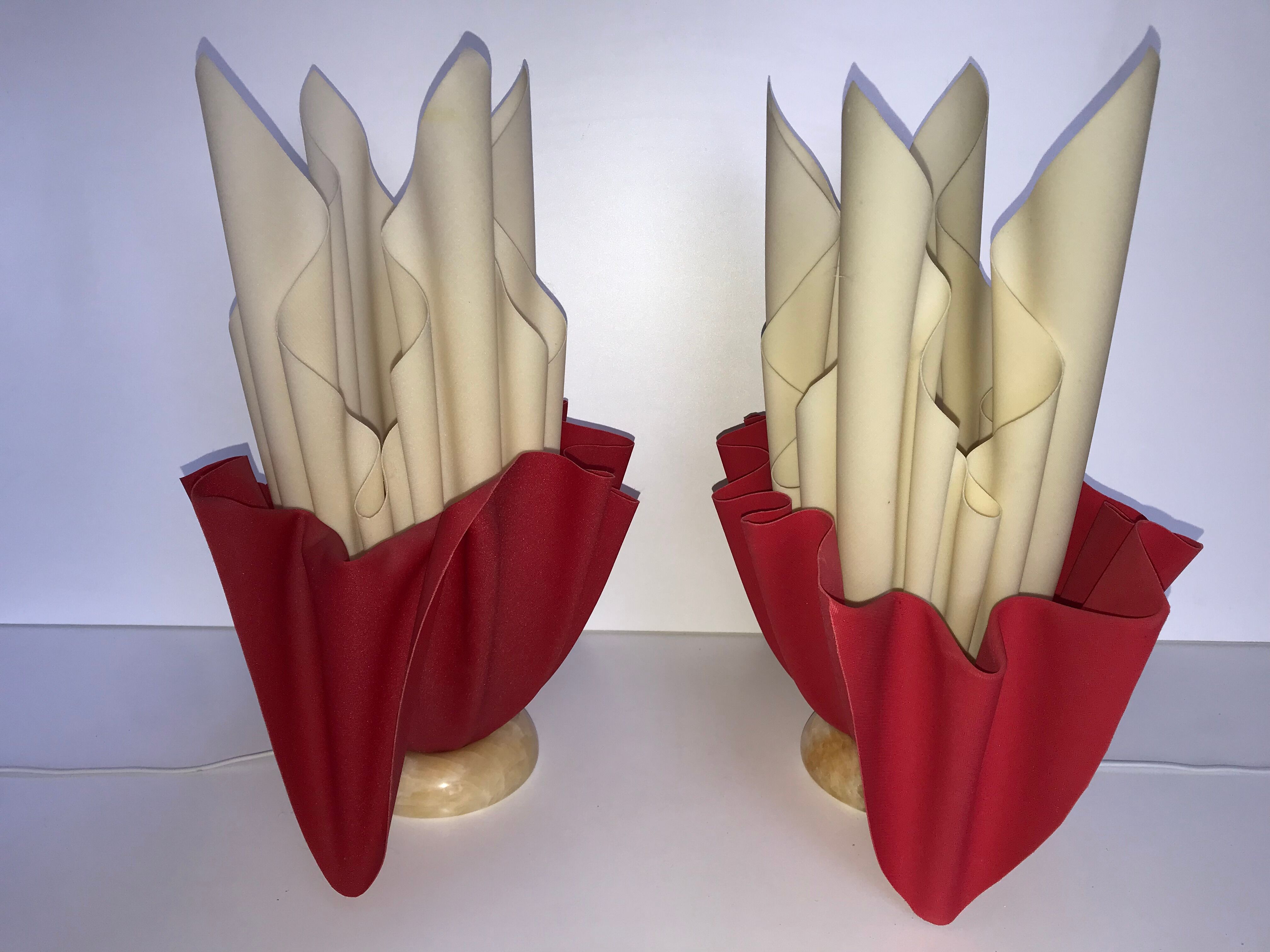 Pair of two-tone handkerchief lamps