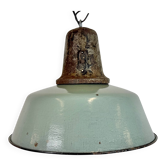 Industrial Petrol Enamel Factory Lamp with Cast Iron Top, 1960s