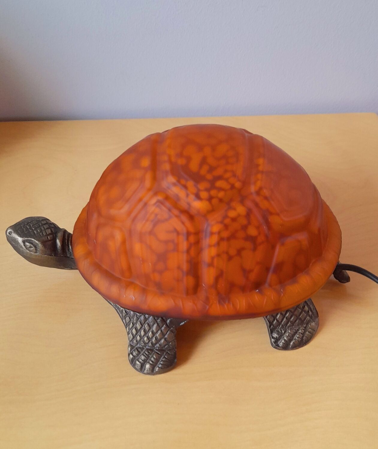Glass and brass turtle lamp