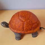 Glass and brass turtle lamp