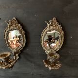 Pair of antique bronze candle holders