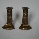 Pair of brass candlesticks candelabra art deco owls country decoration old gilded metal