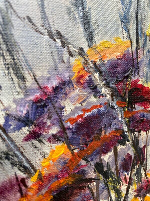 Peinture bouquet fleurs séchées J.Moy