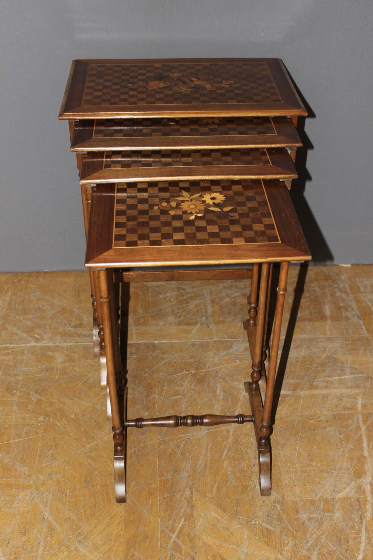 Set of Four Nesting Tables in Flower Marquetry circa 1900